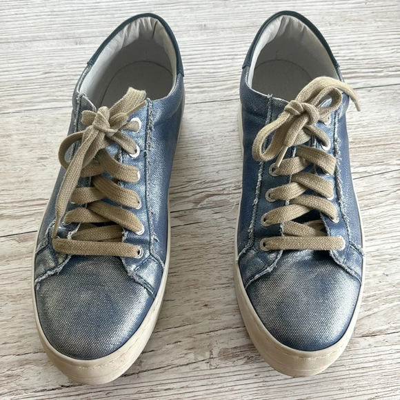 J/SLIDES Metallic Blue Canvas Platform Sneakers 9 - Picture 2 of 8